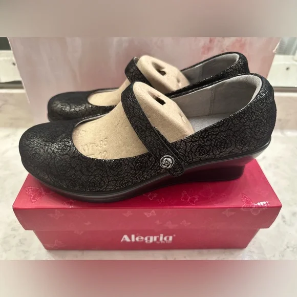 Alegria Flair Pewter Florette Mary Jane Wedge Pumps Women's Size 12/EU 42